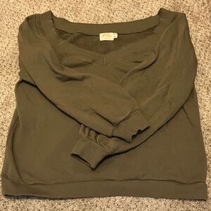 Nation Ltd Los Angeles Olive Green V-Neck off the shoulder cotton Sweatshirt